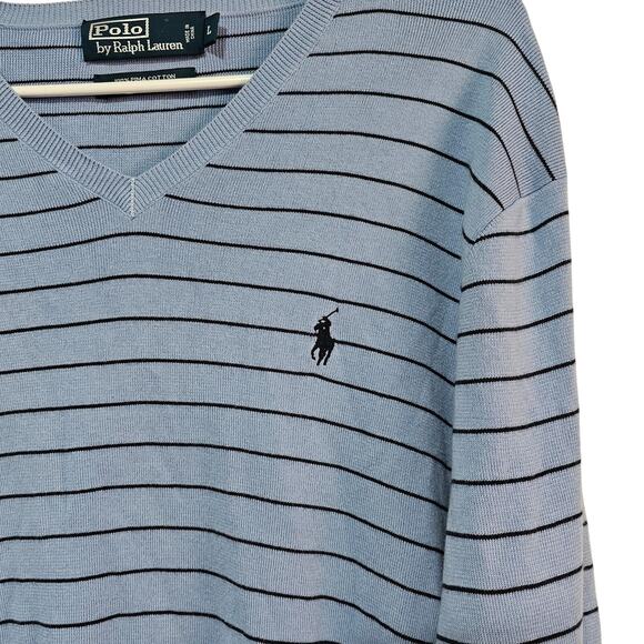 Polo by Ralph Lauren 100% Pima Cotton Sweater Men's L V-Neck Blue Soft Preppy - Picture 3 of 6